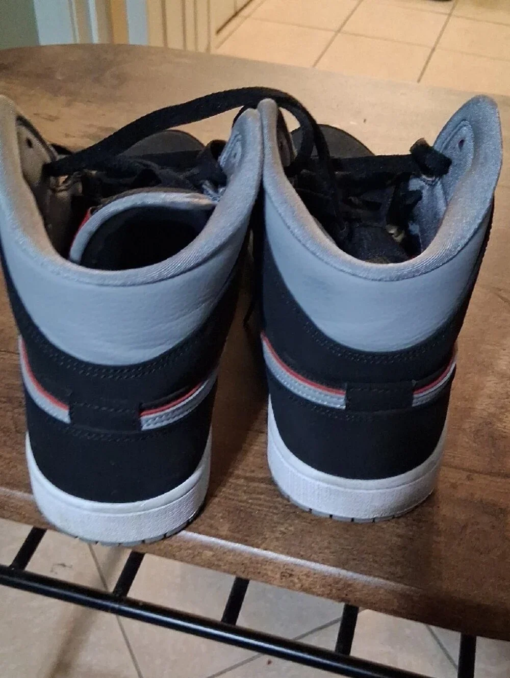 Jordan Mid-Top Athletic Sneakers in Black, Gray and Red Accents
